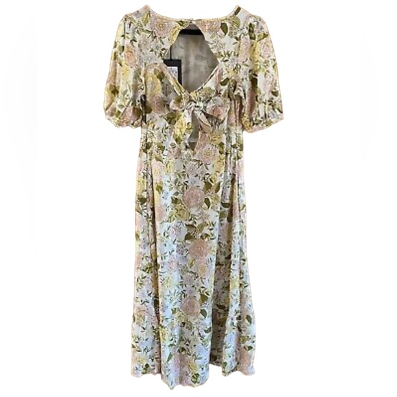 Who What Wear Linen Blend Midi Tie Back Dress - Picture 4 of 7